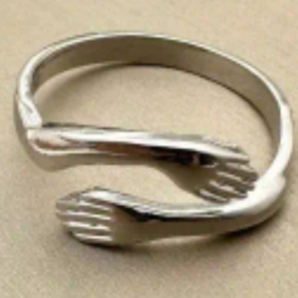 Hugging Arms & Hands Ring Adjustable Open Cuff Ring Size 12